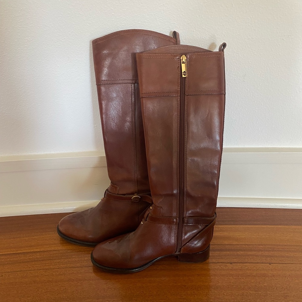 Tory Burch Tall Leather Brown Buckle Riding Boots
